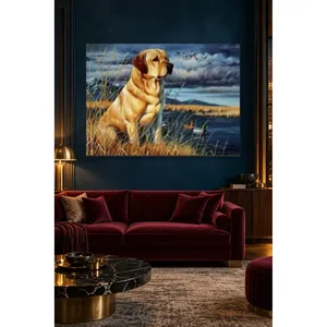 Impression sur toile de Fida, le Labrador jaune attendant près d'un lac agité - Product Image 2