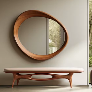 Espejo Asimétrico de Nogal Ligero Hecho a Mano, Diseño Art Deco Ecológico para Decoración de Paredes y Entradas, Regalo de Cumpleaños - Product Image 1