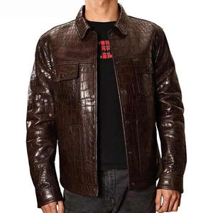 Wholesale Custom <b>Trucker</b> <b>Jacket</b> Different Color Flying Bomber Genuine Leather <b>Men's</b> <b>Jackets</b> OEM ODM Style with Front Logo - Product Image 5