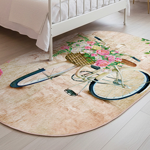 Alfombra Infantil Ovalada Roma con Estampado Digital Floral de Bicicleta, Alfombra Decorativa para Dormitorio de Niña, Sala de Juegos, OEM ODM - Product Image 3