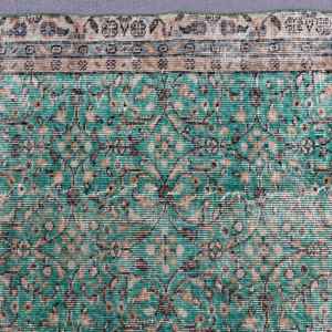 Alfombra Turca de 6.3x9.5 pies, Alfombra Vintage, Alfombra Verde con Diseño Floral de Lana - Product Image 4