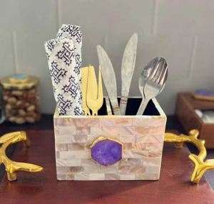 Customizable Classic Mother Pearl Eco-Friendly Cutlery Stand Double Tier Kitchen Dining Standing Type Installation Artisan Craft - Product Image 6