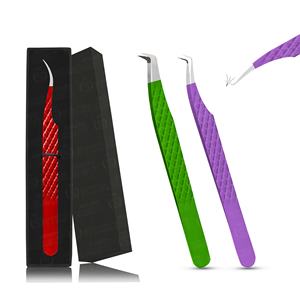 Venta al por mayor de pinzas de pestañas de Punta espolvoreada de diamante de acero inoxidable japonés pinzas de extensión de pestañas puntiagudas caja de embalaje - Product Image 1