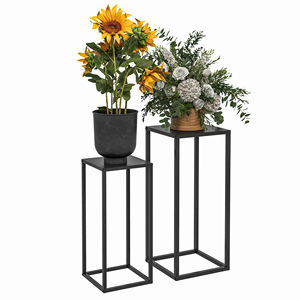 Pour Plant Stand Table Set de 2 en Acier pour Intérieur et Extérieur 31x31x65 cm Noir - Product Image 1