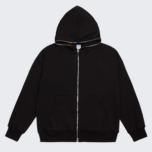 Sweats à capuche en molleton à fermeture éclair personnalisés, noirs, à séchage rapide, respirants, surdimensionnés, avec fermeture éclair intégrale et logo personnalisé, vente en gros pour la saison hivernale - Product Image 4