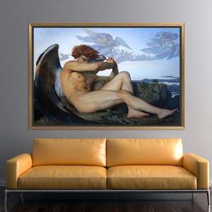 Impression sur toile Fallen Angel : élégante décoration murale en verre trempé, toile encadrée dorée - Product Image 1