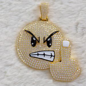 3.50CT Princess Cut Moissanite Logo Charm Pendant Plaqué Or Hip Hop Sterling Silver - Product Image 1