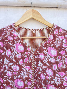 Blouson Bomber Réversible Automne/Hiver Vintage Fait Main en Coton Matelassé à Motifs Floraux Imprimés en Bloc pour Soirée - Product Image 4