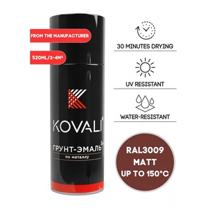 KOVALI 3 in 1 Aerosol <b>Spray</b> Primer Enamel Anti-Rust Corrosion Protection Metal Wood Concrete Matt Oxide Red RAL 3009 520ml - Product Image 1