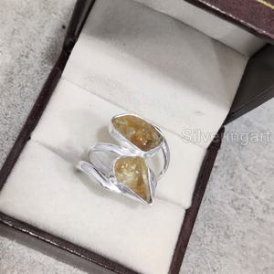 Bijoux en pierre brute Bague pour femme Citrine naturelle Pierre précieuse brute Novembre Pierre de naissance Déclaration Bijoux Bague en argent sterling 925 - Product Image 4