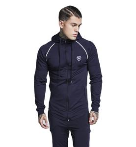 <b>Navy</b> Blue <b>Men's</b> Gym Hoodies Skinny Fit Polyester <b>Fleece</b> Custom Logo Front Zipper Plain Dyed for Winter - Product Image 1