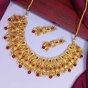 Indian Wholesaler Antique Gold Plated Floral Choker Necklace Faux Pearl <b>Drop</b> Dangling <b>Earrings</b> Kundan Jewelry Set for Women - Product Image 3