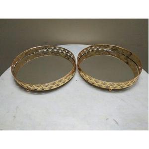 Plats décoratifs ronds en or, grande taille, style arabe, plat de service, plateau de service en métal laiton, ensemble de plats à dessert - Product Image 1