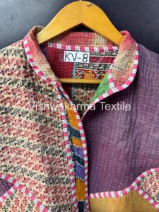 Vintage Kantha <b>Quilted</b> Jacket Women Handmade Reversible Cotton Short Autumn Winter Finished Coat - Product Image 3
