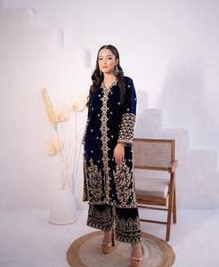 El último diseñador de terciopelo viscosa pesado con Secuencia de bordado traje Palazzo DE TRABAJO DE Fab Zone - Product Image 5