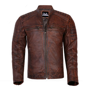 Veste de motard en cuir véritable pour homme Veste vintage de haute qualité pour homme Racer Brown Slim Fit - Product Image 2