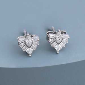 92.5 <b>Silver</b> <b>Stud</b> <b>Earrings</b> Gold Plating Geometric Heart-shaped Design Featuring Marquise Cut Pearl Stylish for Wedding Engagement - Product Image 5