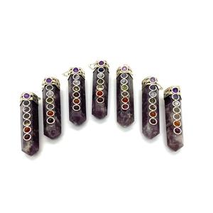 Exportation Qualité Lepidolite 7 Chakra Point Crayon Pendentif Pendentif Pierre Précieuse Pour Cadeaux - Product Image 6