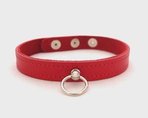 Leather Choker <b>Collar</b> <b>BDSM</b> Day Red <b>Collar</b> with Suede Lining Real Leather Lining <b>Collar</b> - Product Image 1