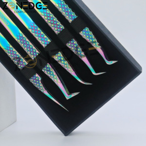 Vente en gros, ensemble de pincettes pour extension de cils en acier durable à poignée diamantée, pince à cils volume multicolore, sourcils incurvés - Product Image 3