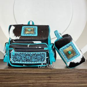 Bolsa de pañales de viaje multifuncional de cuero de vaca con herramientas manuales de moda de calidad superior, mochila y neceser para mujer - Product Image 1