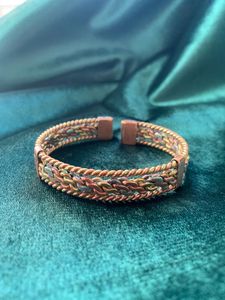 Ovale unisexe artisanat deux tons solide cuivre magnétique arthrite douleur thérapie énergie manchette Bracelet guérison Nature amical agate - Product Image 4