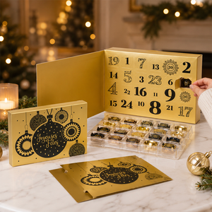 Boîte vide personnalisée pour <span class=keywords><strong>calendrier</strong></span> <span class=keywords><strong>de</strong></span> l'Avent au chocolat avec plateau alimentaire, emballage <span class=keywords><strong>de</strong></span> truffes pour compte à rebours <span class=keywords><strong>de</strong></span> 24 jours, qualité alimentaire, directement du fabricant - Product Image 2