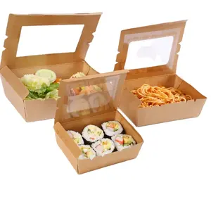 W240 48oz Boîte Pliante en Papier Kraft Bento Lunch Sandwich Restauration Rapide Avec Fenêtre