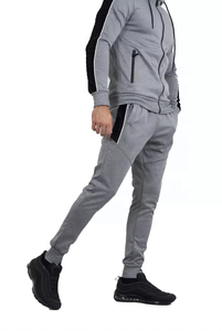2026 Custom-Grey and Lined-Black Color-Plain Fleece Tracksuits For Men's Slim-Fit Tracksuit For Men's - Product Image 2