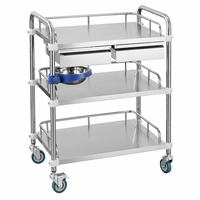 Chariot médical portable à quatre roues en acier inoxydable épaissi à trois niveaux pour équipement et outils de traitement GY GY12-026