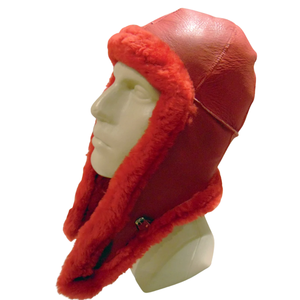 Gorro de Aviador de Piel de Oveja Roja Hecho a Mano, Piel de Oveja Genuina, Cálido, Unisex, para Invierno - Product Image 4