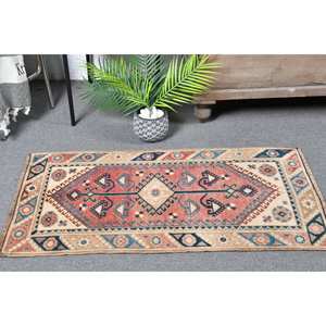 Alfombra Tradicional Ecológica de Gran Tamaño, Color Rojo Beige, 3.8 x 2.2 pies, Tejido Plano, Lana Turca, Base de Látex, Pelo Suave, para Pasillo - Product Image 1