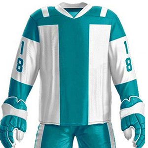 Conjunto de uniforme personalizado de hockey sobre hielo jersey blanco verde azulado acolchado equipo de equipo transpirable sublimado - Product Image 2