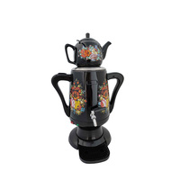 Bouilloire électrique rétro en acier inoxydable noir à double poignée, design floral, style arabe, contrôle de la température, pour la maison et l'hôtel