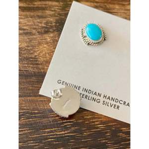 Navajo Kingman Turquoise & <b>Sterling</b> <b>Silver</b> <b>Stud</b> Earrings Bezel Set in Laid-Back Style - Product Image 5