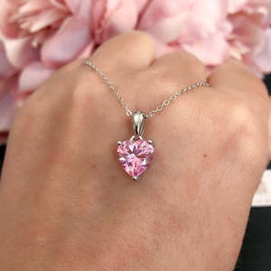 NOVAMART Fine Hallmark Trendy Silver Marine Pink Heart <b>Pendant</b> Rhodium Plated Box Featuring <b>Emerald</b> Zircon Moissanite Diamond Ro - Product Image 1