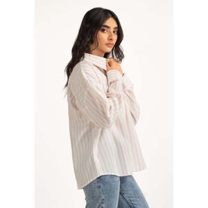 เสื้อเชิ้ตผ้าป๊อปลินลำลองสำหรับผู้หญิง ปกเสื้อแบบอสมมาตร ปักลายเรขาคณิต ประดับลูกไม้และเลื่อม เหมาะสำหรับใส่ทำงาน ไซส์ XL 4XL รุ่น WM-CS-SS25-517 - Product Image 2