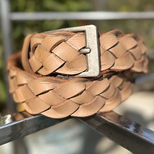 Ceinture classique en cuir de vachette tressé avec boucle en fer, boucle à ardillon durable, marque FENGRO, largeur 3,5 cm, longueur 120 cm, style formel, fabriqué en Inde - Product Image 1