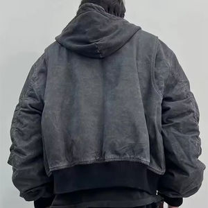 Chaqueta Bomber de Lona Gruesa para Hombre, Diseño Nuevo Personalizado, Ropa de Trabajo con Capucha, Estilo Desgastado, Teñido en Frío, Corte Cuadrado para Primavera, Alta Calidad - Product Image 5