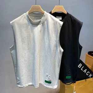 เสื้อกล้ามสำหรับผู้ชายฤดูร้อนเสื้อคอกลมมีรอยขาดเสื้อยืดกีฬาลำลองแฟชั่นระบายอากาศได้ดีสำหรับสวมใส่บนถนนทุกวัน - Product Image 4