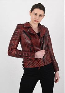 Chaqueta de piel de cordero auténtica para motorista para mujer, chaqueta de invierno de piel de oveja de anilina suave ajustada para motocicleta - Product Image 2