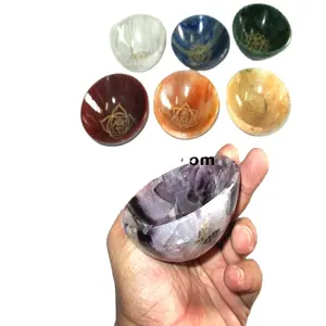 Agate assortie 3 pouces bol de pierres précieuses Reiki cristal de guérison gravé symboles Usui Reiki pierre précieuse énergie Positive pierre précieuse
