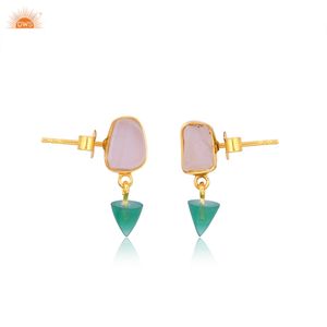 Fournisseur de bijoux, boucles d'oreilles en argent sterling 925 avec pierres précieuses naturelles en quartz rose et onyx vert - Product Image 2