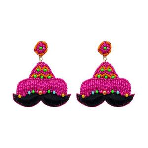 Bordado a mano semilla con cuentas Mardi Gras pendiente de diamantes de imitación Mardi Gras carta cuentas gota pendiente colgante brillante joyería de vacaciones - Product Image 5