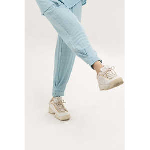 Pantalones Harem de Lana Mezclada Tejida Transpirable Azul para Mujer, de Cintura Alta, Pierna Ancha, Ajuste Holgado, Casuales de Invierno con Cinturón - Product Image 1