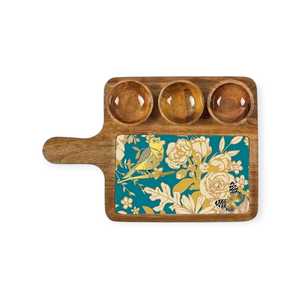 Exquisite Enamel-Printed Wooden Serving Tray with 3 Sauce <b>Bowls</b> - Product Image 2