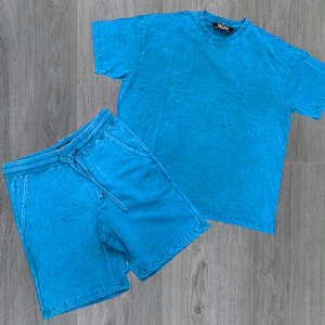 Camiseta sólida de gran tamaño de algodón 100% para hombre, conjunto corto con bolsillo, 2 piezas, pantalón corto de moda con logotipo personalizado, estampado de invierno de secado rápido - Product Image 5