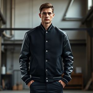 Chaqueta universitaria de invierno para jóvenes con parche bordado, fábrica OEM en Pakistán, Mangas de cuero auténtico, superventas, todos los tamaños - Product Image 6