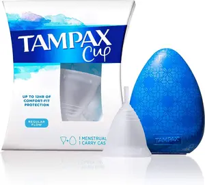 휴대용 케이스가 있는 Tampax 생리 컵 일반 흐름, 기간용 탐폰 대체, 재사용 가능, 12 시간의 유연성