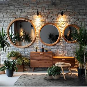 KALATRI Handmade Eco-Friendly Lightweight Classic Art Deco Asymmetrical Irregular Wavy Large Wooden Home Decor 4mm Wall <b>Mirror</b> - Product Image 2